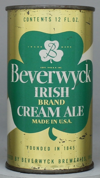Beverwyck Irish Brand Cream Ale Flat Top Can