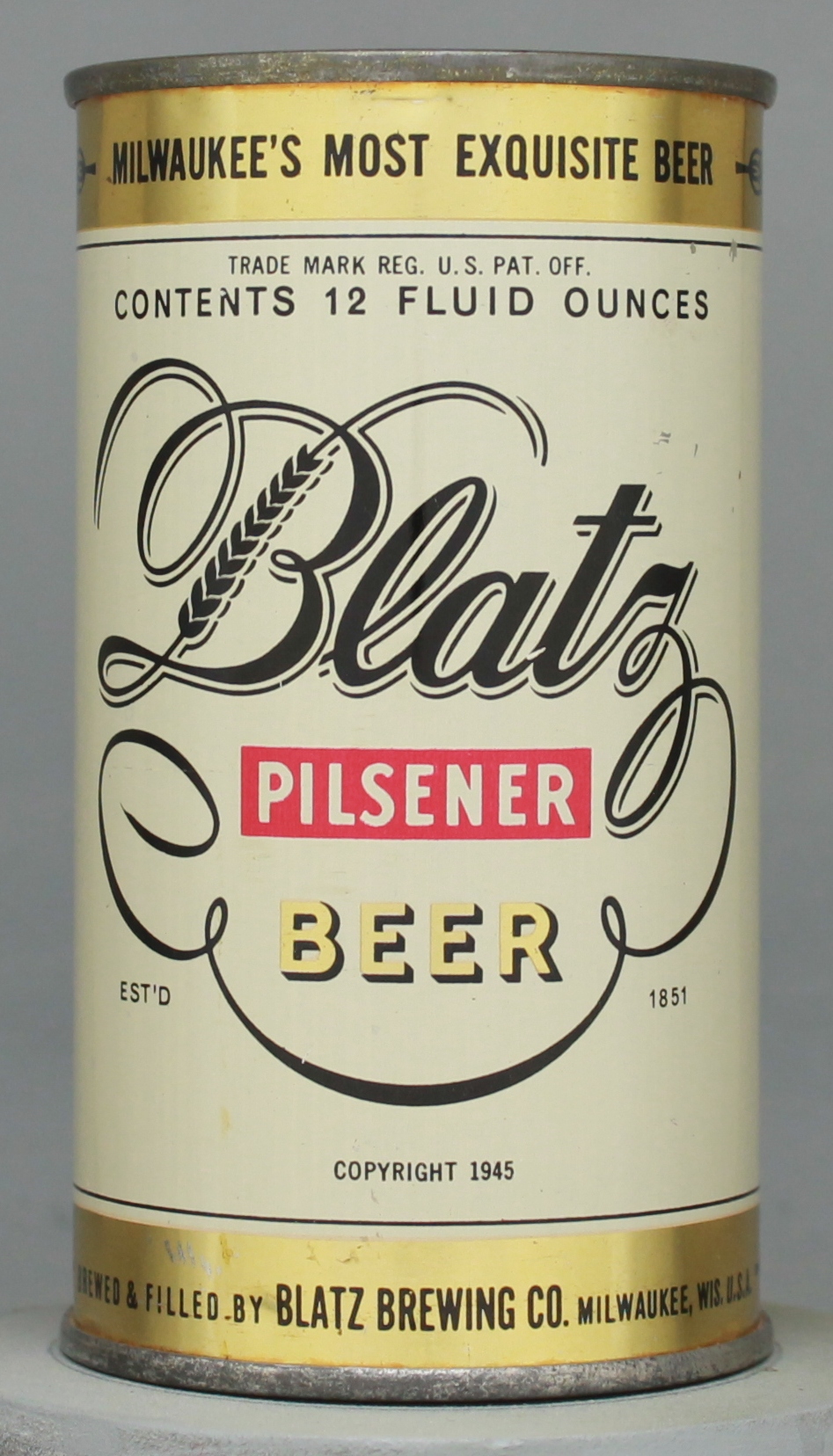 Blatz Pilsener Beer Flat Top Can