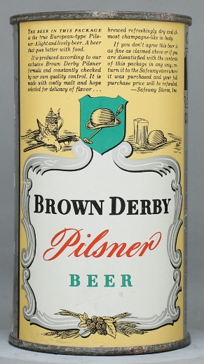 Brown Derby Pilsner Beer Flat Top Can