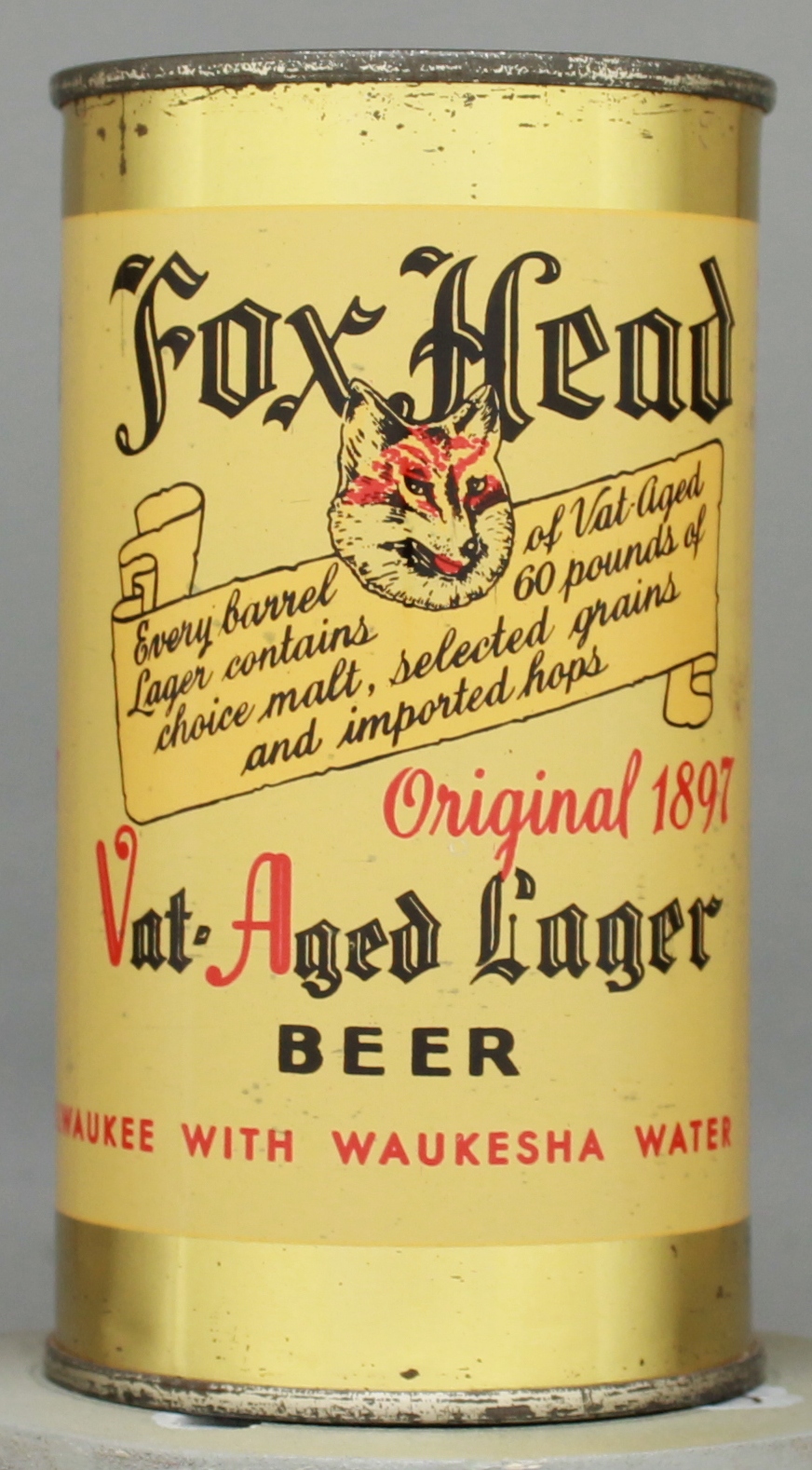 Fox Head Vat Aged Lager Beer Flat Top Can