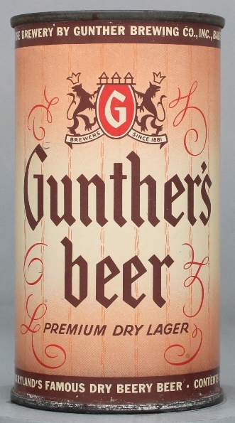 Gunther's Premium Dry Lager Beer Flat Top Can