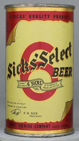 Sicks' Select Beer Flat Top Can