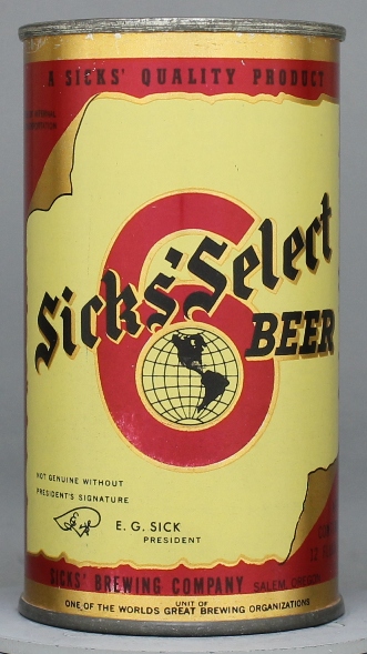 Sicks' Select Beer Flat Top Can