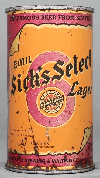 Sick's Select Lager Beer Flat Top Can