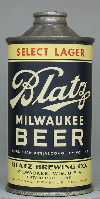 Blatz Milwaukee Select Lager Beer Cone Top Can