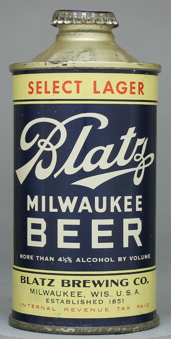 Blatz Milwaukee Select Lager Beer Cone Top Can