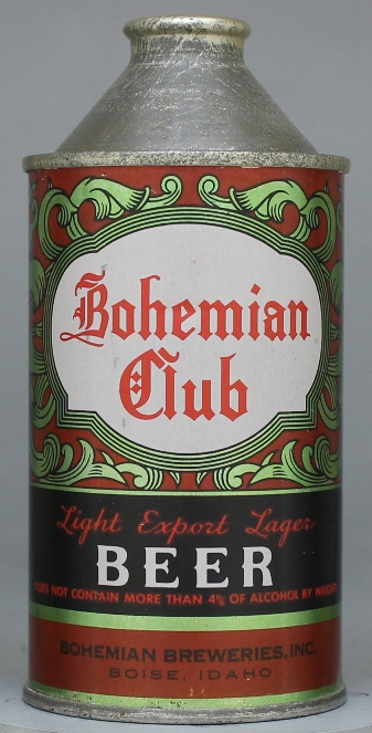 Bohemian Club Light Export Beer Cone Top Can