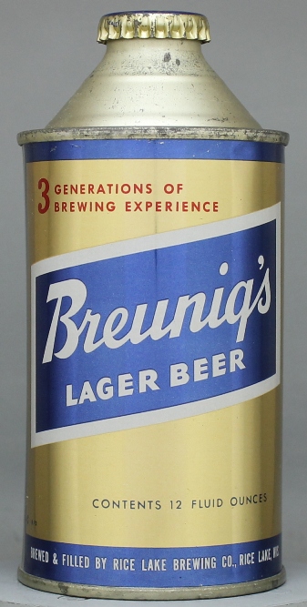 Breunig's Lager Beer Cone Top Can