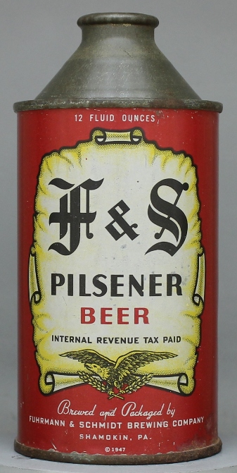 F & S Pilsener Beer Cone Top Can