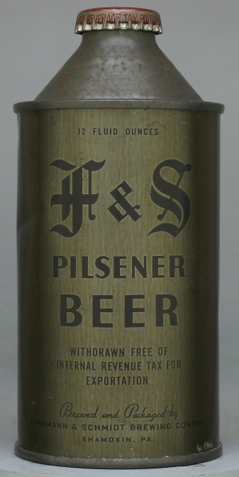 F & S Pilsener Beer Cone Top Can