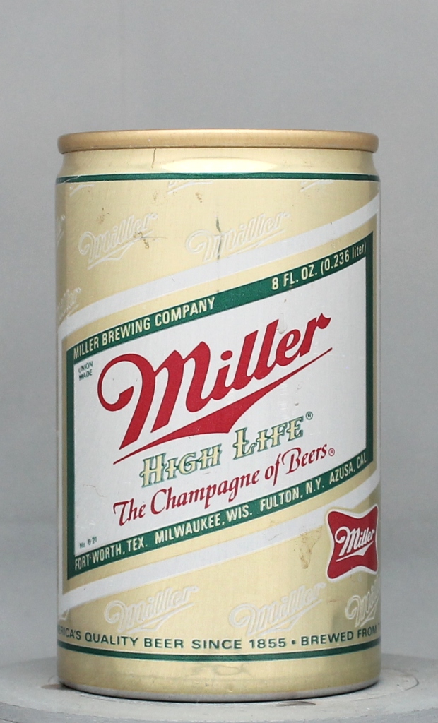 Miller High Life Beer 8 Oz Tab Top Can