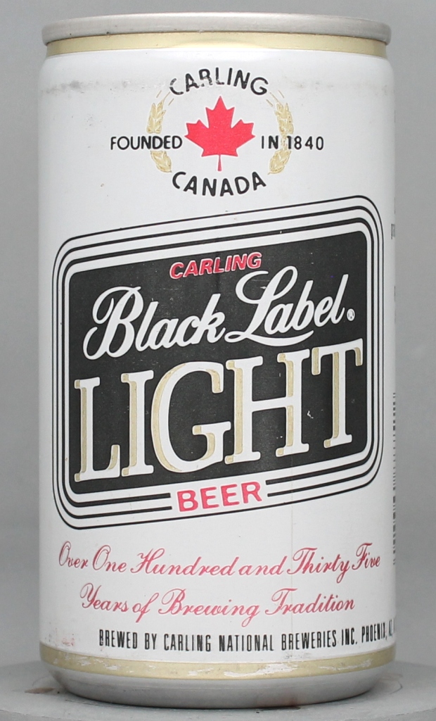 Black Label Light, Carling Beer 12 Oz Tab Top Can