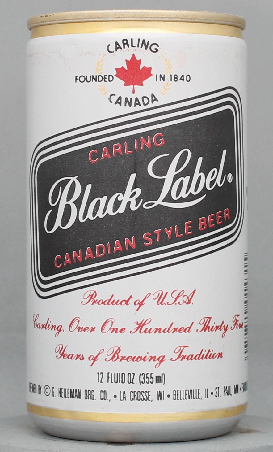 Black Label Canadian Style, Carling Beer 12 Oz Tab Top Can