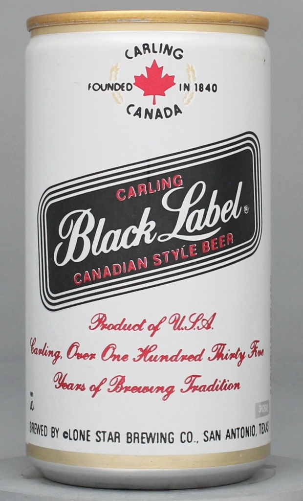 Black Label Canadian Style, Carling Beer 12 Oz Tab Top Can