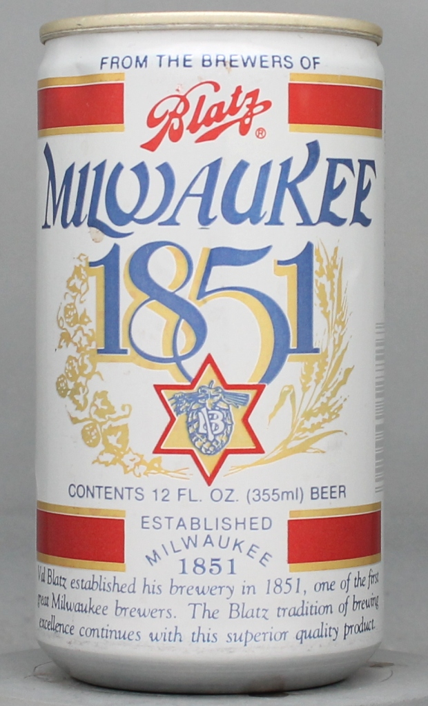 Blatz Milwaukee 1851 Beer 12 Oz Tab/Stay Top Can