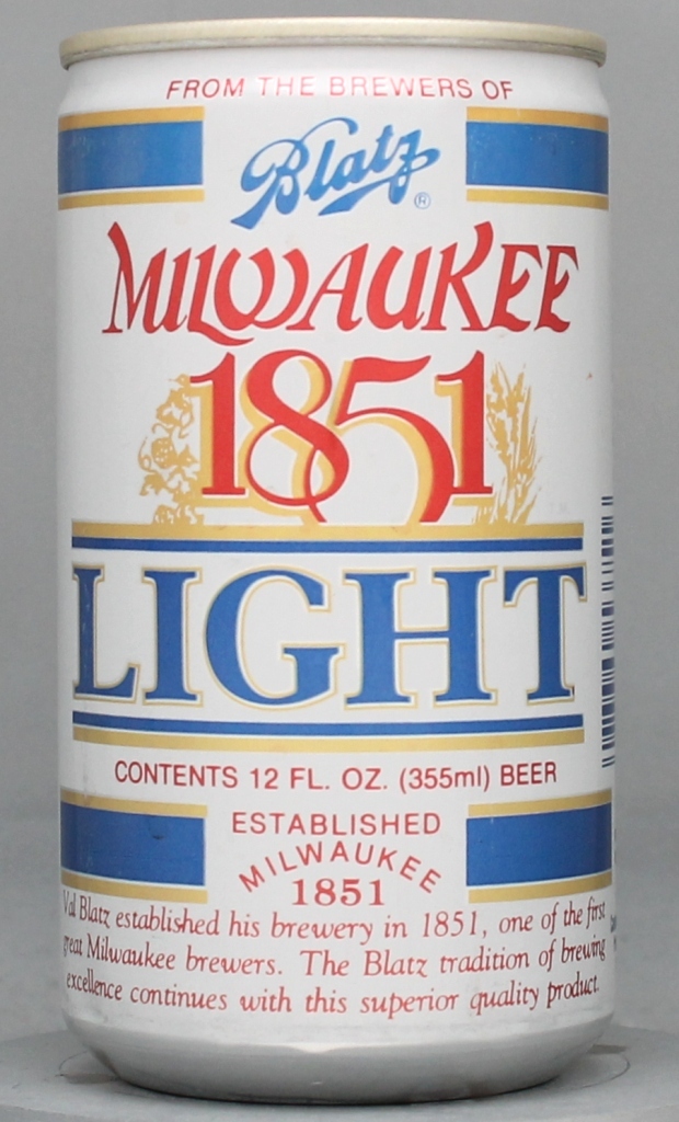 Blatz Milwaukee 1851 Light Beer 12 Oz Tab/Stay Top Can