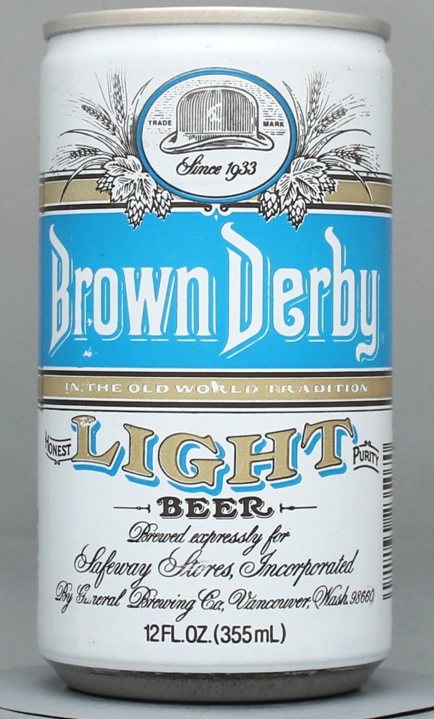 Brown Derby Light Beer 12 Oz Tab Top Can
