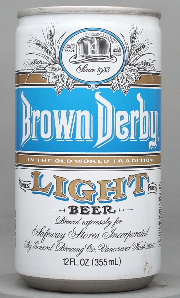 Brown Derby Light Beer 12 Oz Stay Top Can