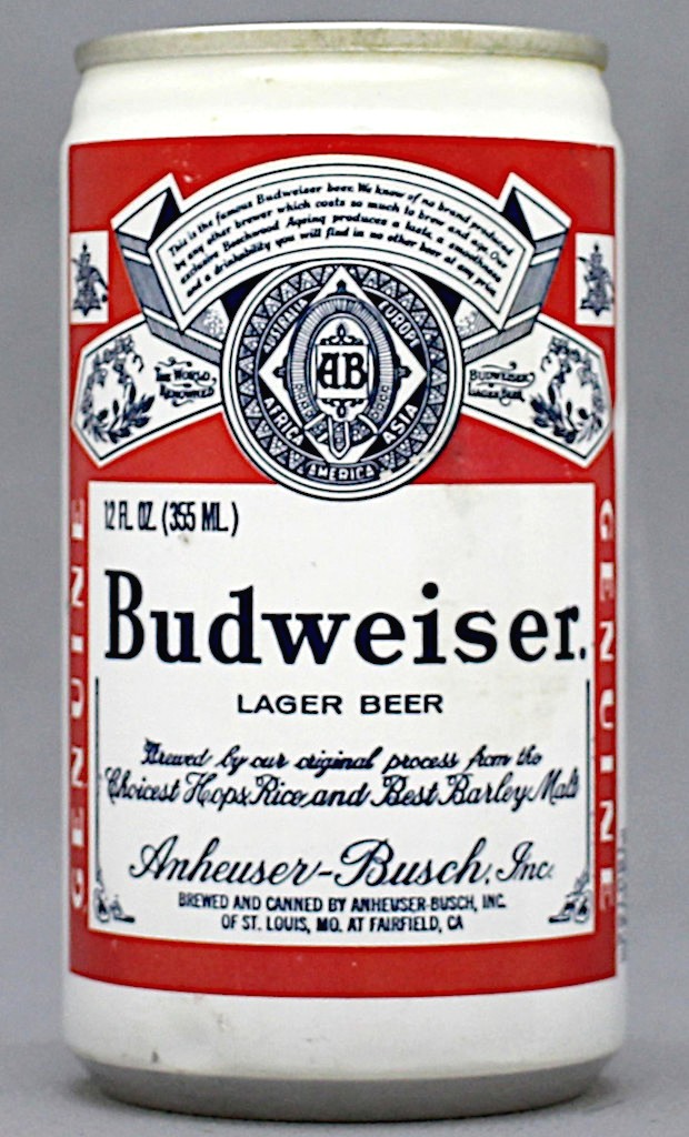 Budweiser Lager Beer 12 Oz Tab Top Can