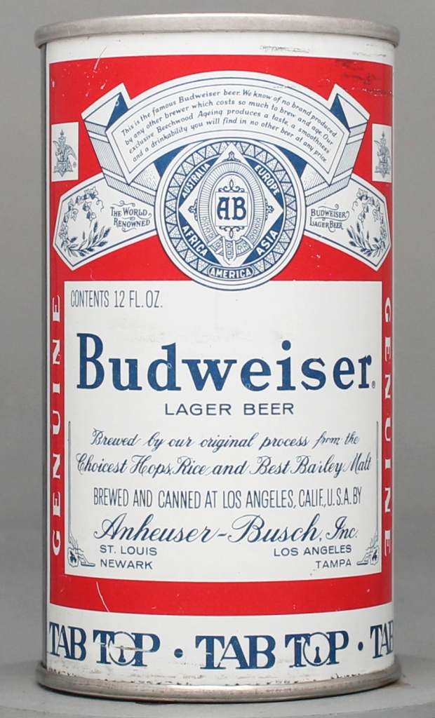 Budweiser Beer 12 Oz Zip/Tab Top Can