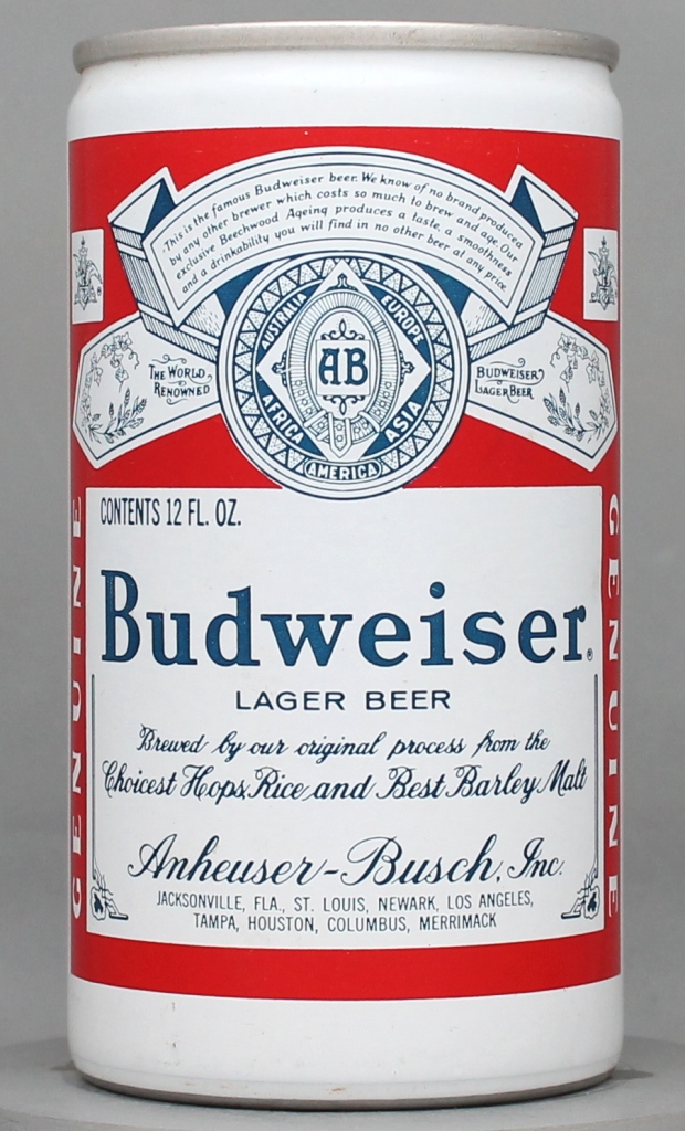 Budweiser Lager Beer 12 Oz Tab Top Can