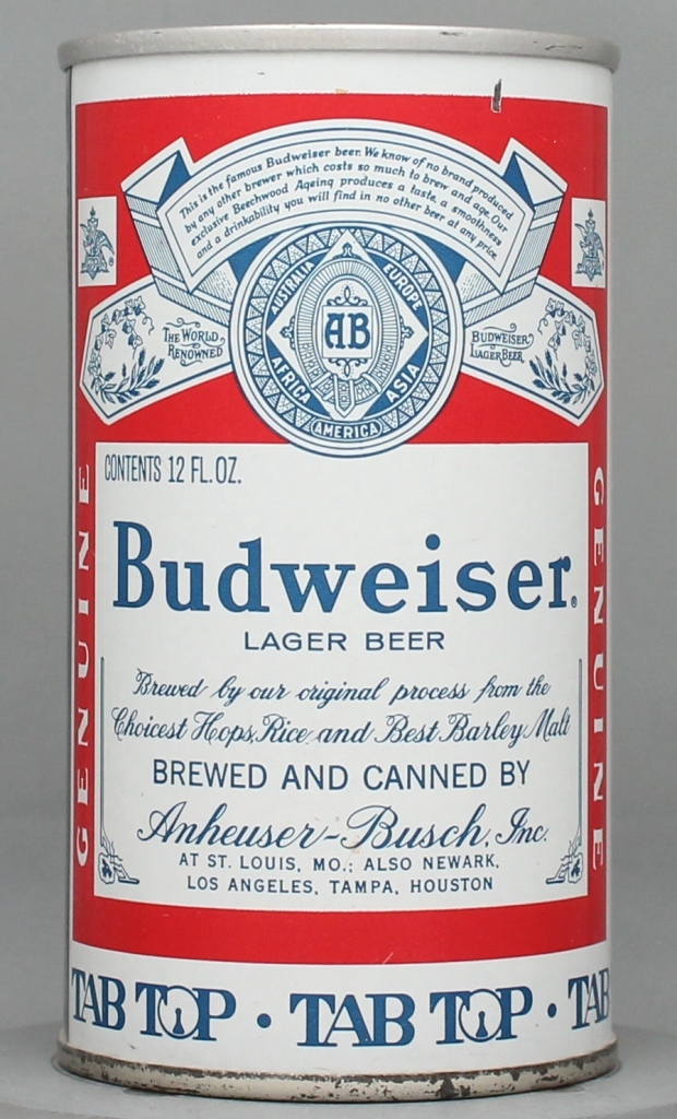 Budweiser Lager Beer 12 Oz Tab/Insert Top Can
