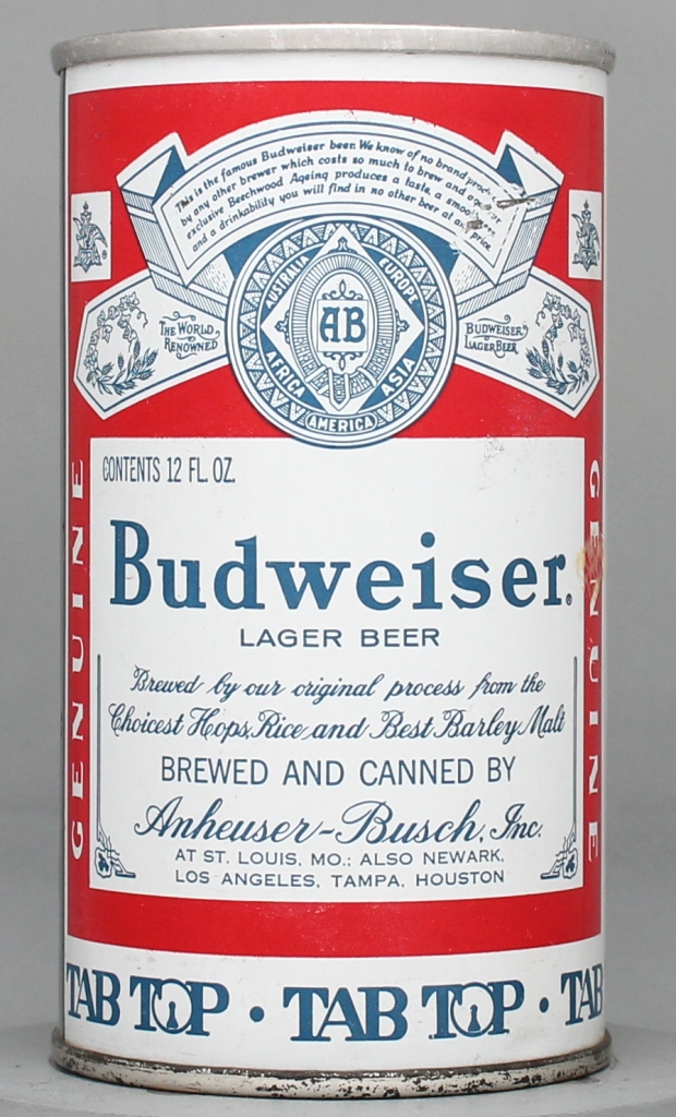 Budweiser Lager Beer 12 Oz Tab Top Can