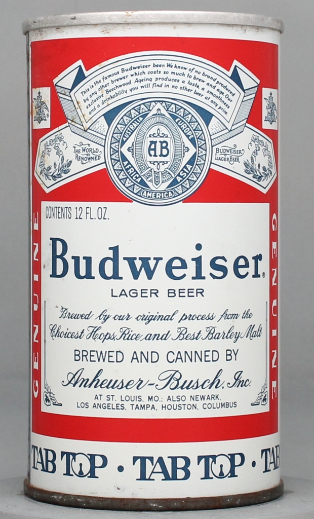 Budweiser Lager Beer 12 Oz Zip/Tab Top Can