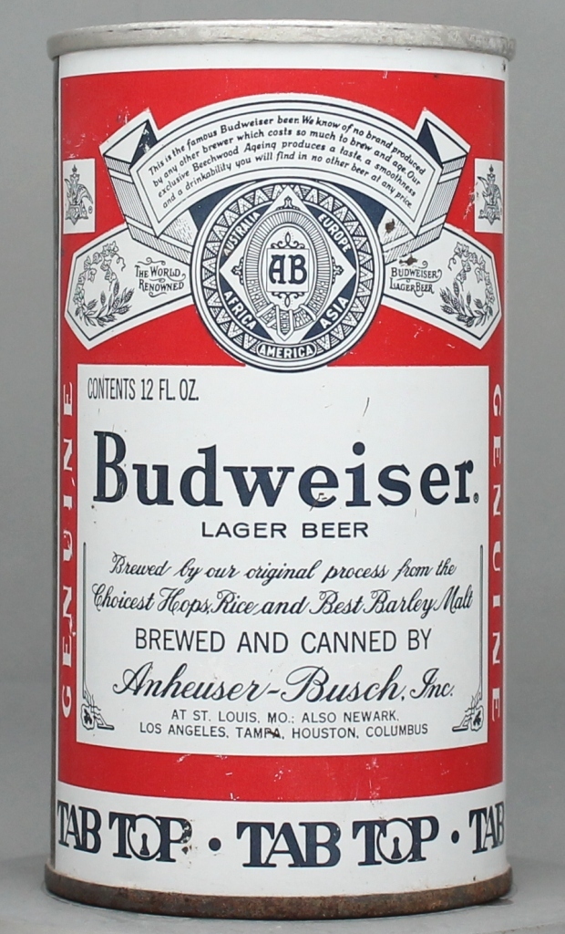Budweiser Lager Beer 12 Oz Tab Top Can