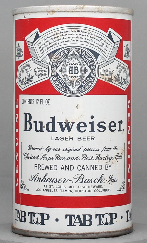 Budweiser Lager Beer 12 Oz Tab Top Can