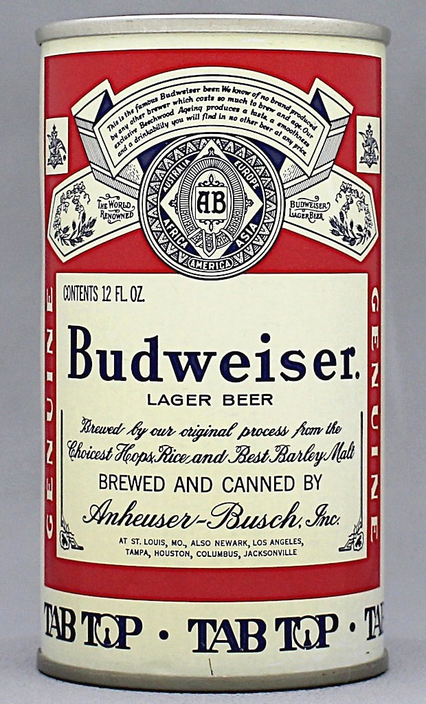Budweiser Lager Beer 12 Oz Tab Top Can