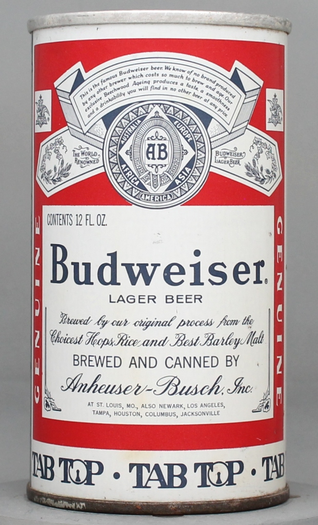 Budweiser Lager Beer 12 Oz Tab Top Can