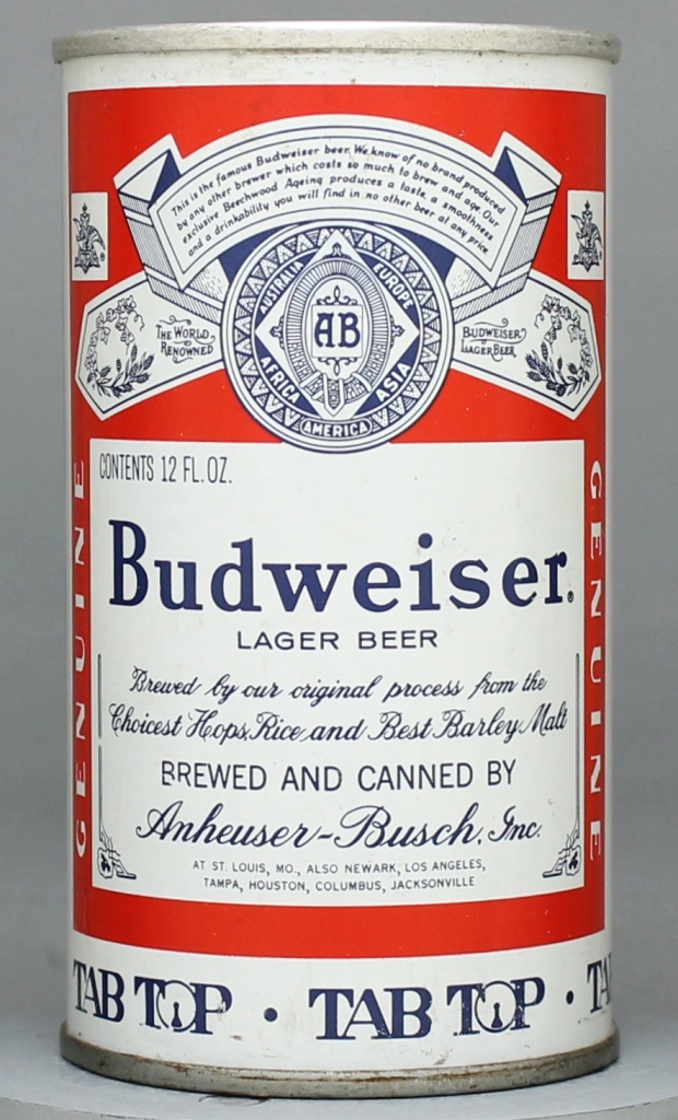 Budweiser Lager Beer 12 Oz Tab Top Can