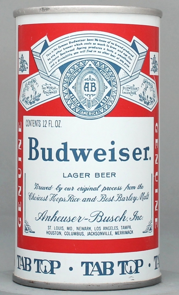 Budweiser Lager Beer 12 Oz Tab Top Can