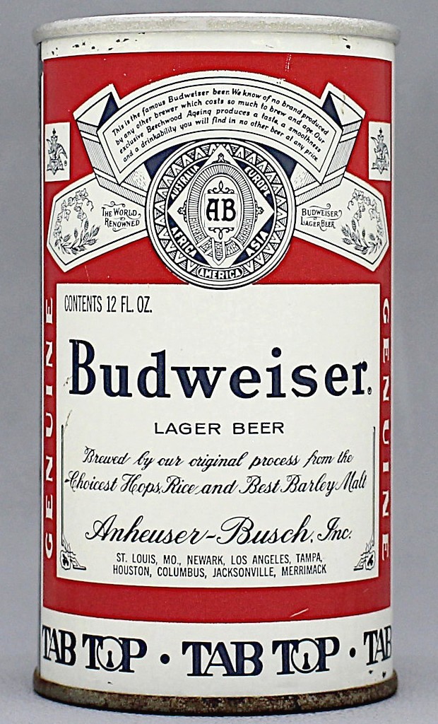 Budweiser Lager Beer 12 Oz Tab Top Can