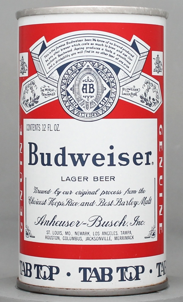 Budweiser Lager Beer 12 Oz Tab Top Can