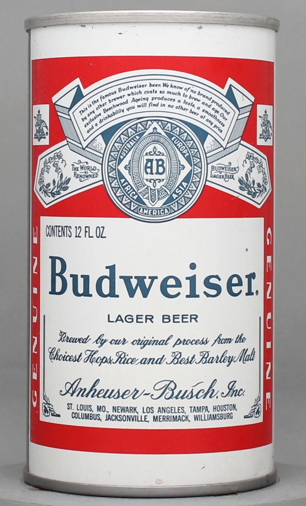 Budweiser Lager Beer 12 Oz Tab/Button Top Can