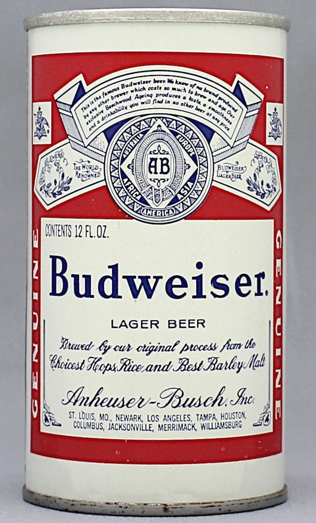 Budweiser Lager Beer 12 Oz Tab/Button/Bank Top Can