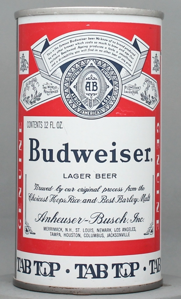 Budweiser Lager Beer 12 Oz Tab Top Can