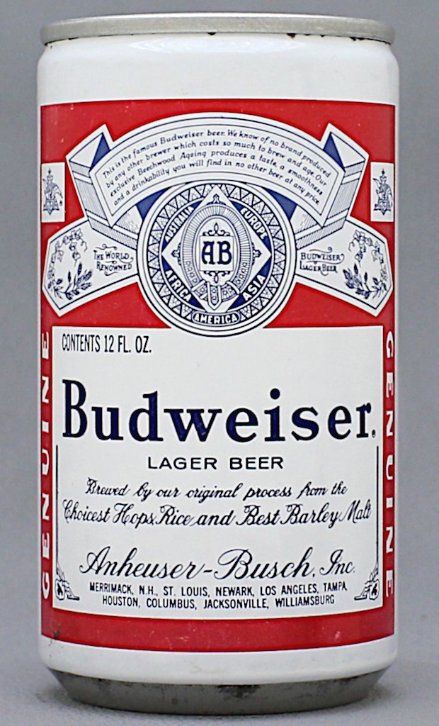 Budweiser Lager Beer 12 Oz Tab Top Can