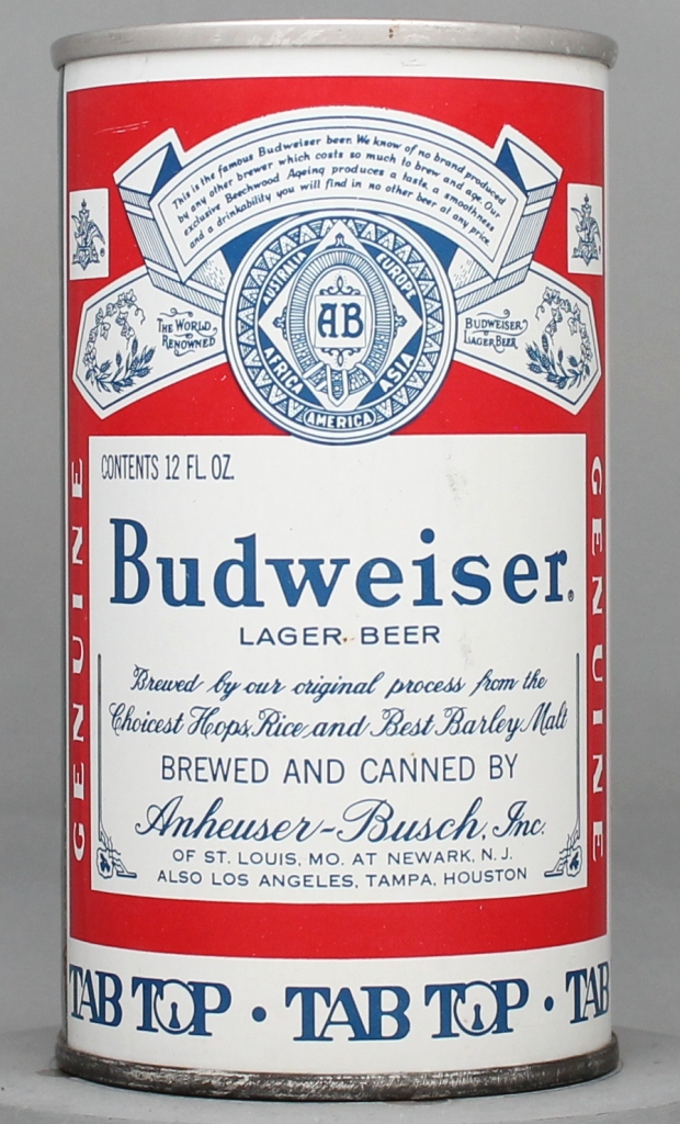 Budweiser Lager Beer 12 Oz Tab Top Can