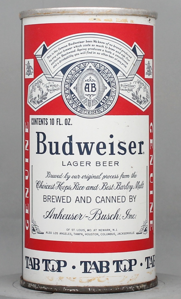 Budweiser Lager Beer 10 Oz Tab Top Can