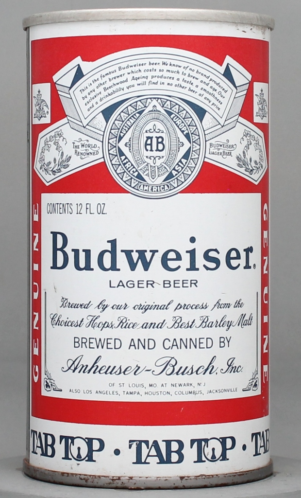 Budweiser Lager Beer 12 Oz Tab Top Can