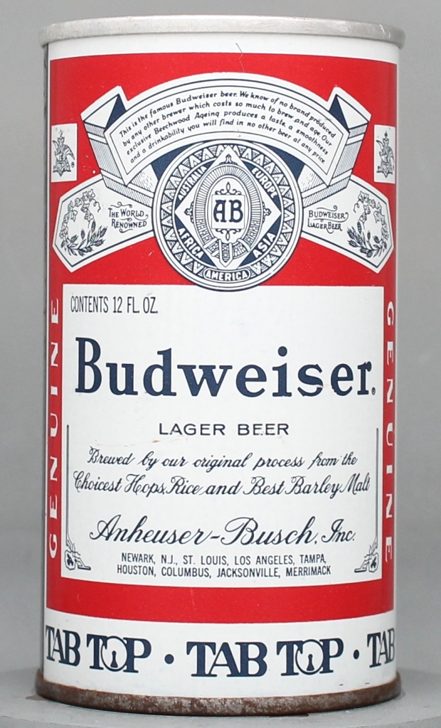 Budweiser Lager Beer 12 Oz Tab Top Can