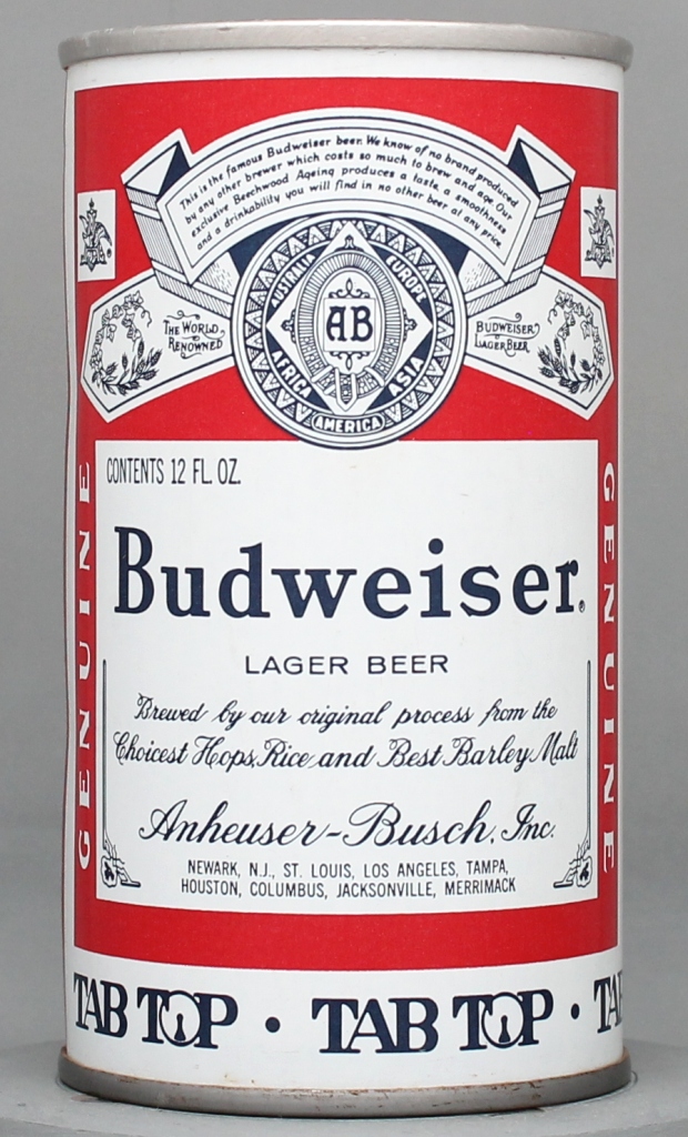 Budweiser Lager Beer 12 Oz Tab Top Can
