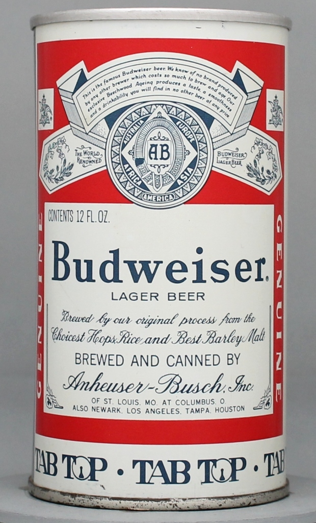 Budweiser Lager Beer 12 Oz Tab Top Can