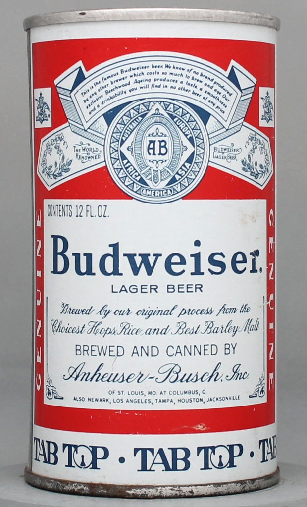 Budweiser Lager Beer 12 Oz Tab Top Can