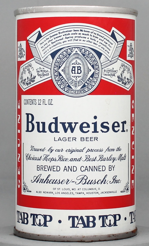 Budweiser Lager Beer 12 Oz Tab Top Can