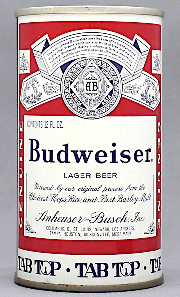 Budweiser Lager Beer 12 Oz Tab Top Can