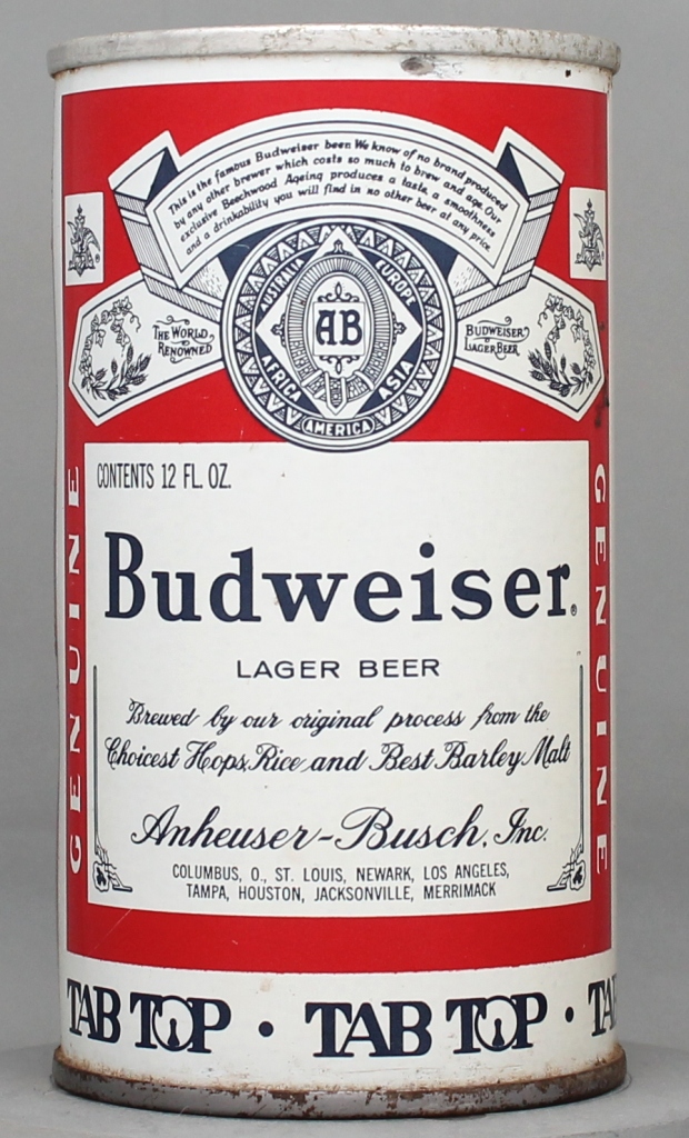 Budweiser Lager Beer 12 Oz Tab Top Can
